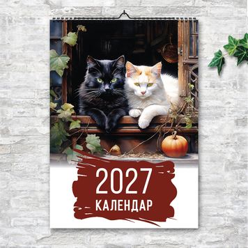 Календар А3 перекидний з котами &mdash; акварельні ілюстрації, загальний вигляд