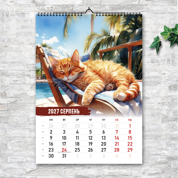 Календарь с котами А3 перекидной 2027 &mdash; 13 листов, акварель 250131 фото