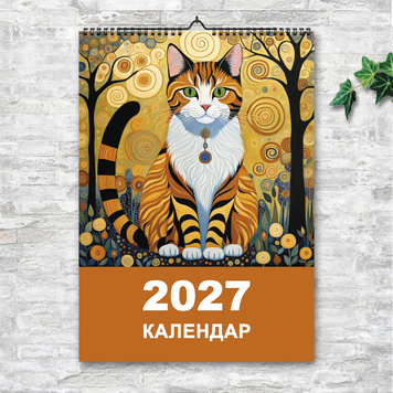 Календар А3 перекидний настінний КОТИ В СТИЛІ ГУСТАВА КЛІМТА 13 листов 250135 фото