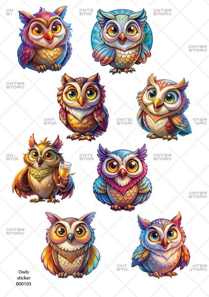 Стикер-пак: Совиные истории. 8 сов на листе А5 STK-0003-OWL фото