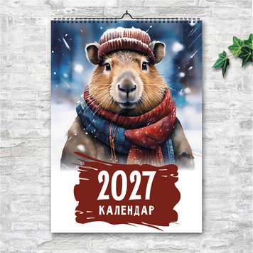 Календар 2027 настінний перекидний ПОДОРОЖ КАПІБАРИ 13 аркушів 250112 фото