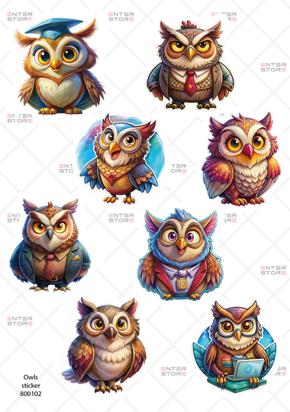 Стикер-пак: Совиные истории. 8 сов на листе А5 STK-0004-OWL фото