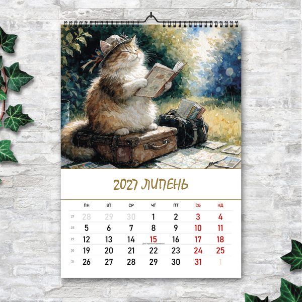 Календар настінний перекидний А3 &laquo;Коти і книги. Дванадцять причин залишитися вдома&raquo; 2027, 13 аркушів, вертикальний 270214 фото