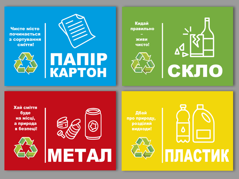 Наклейки 4 штуки горизонтальные на мусорные баки, маркировка отходов, раздельный сбор мусора, контейнер для мусора А4 garbage2404 фото