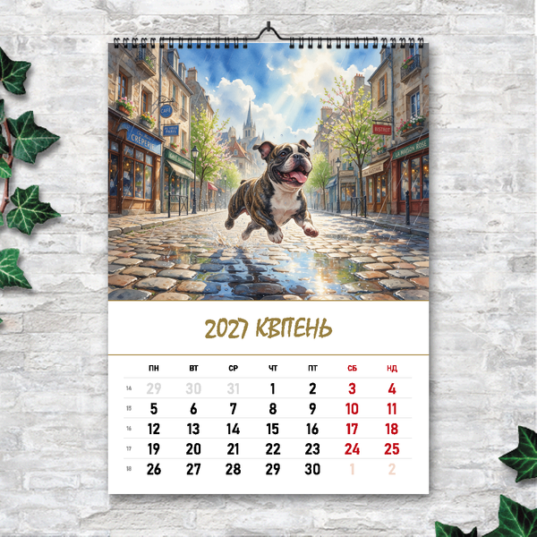 Календар А3 перекидний настінний ФРАНЦУЗЬКИЙ БУЛЬДОГ 13 листов 270216 фото