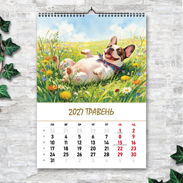 Календар А3 перекидний настінний ФРАНЦУЗЬКИЙ БУЛЬДОГ 13 листов 270216 фото