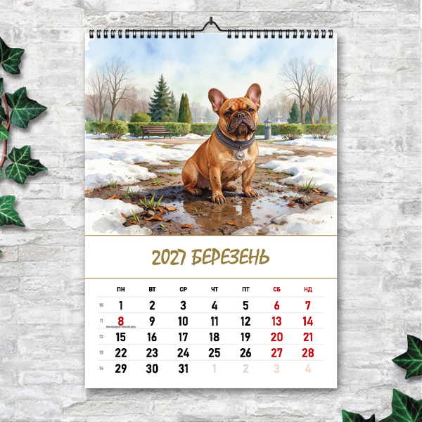 Календар А3 перекидний настінний ФРАНЦУЗЬКИЙ БУЛЬДОГ 13 листов 270216 фото