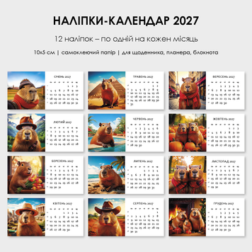 Наклейки-календарь 2027 на месяц для ежедневника и планера, 12 стикеров 10х5 см &mdash; дизайн 4 st_ca_2027_04 фото